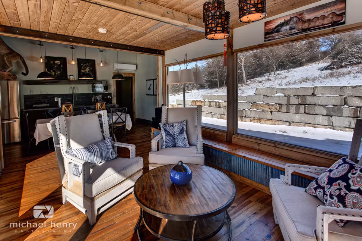 Cozy interior of Konza Cabin with modern rustic design